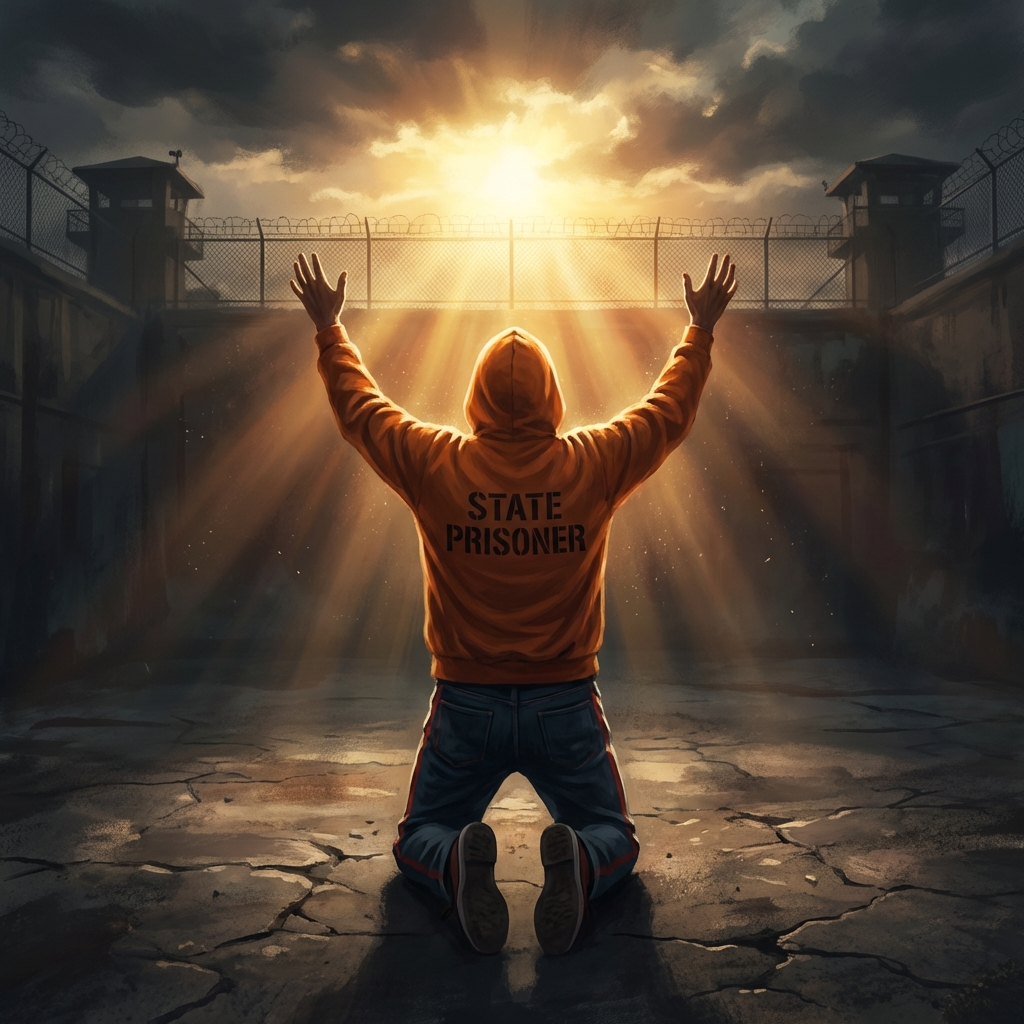 Prisoner reaching toward the light